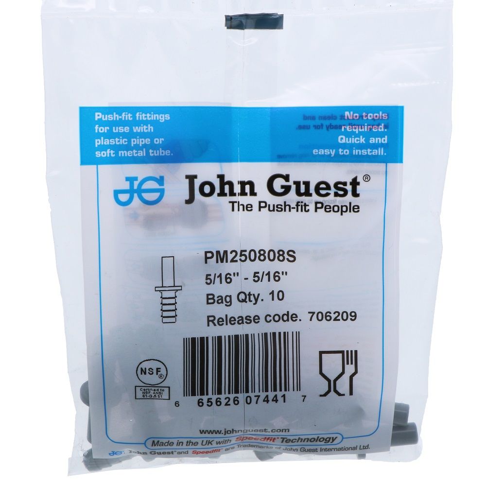 John Guest Stem Barb Connector - 5/16 OD Stem x 5/16 ID Barb