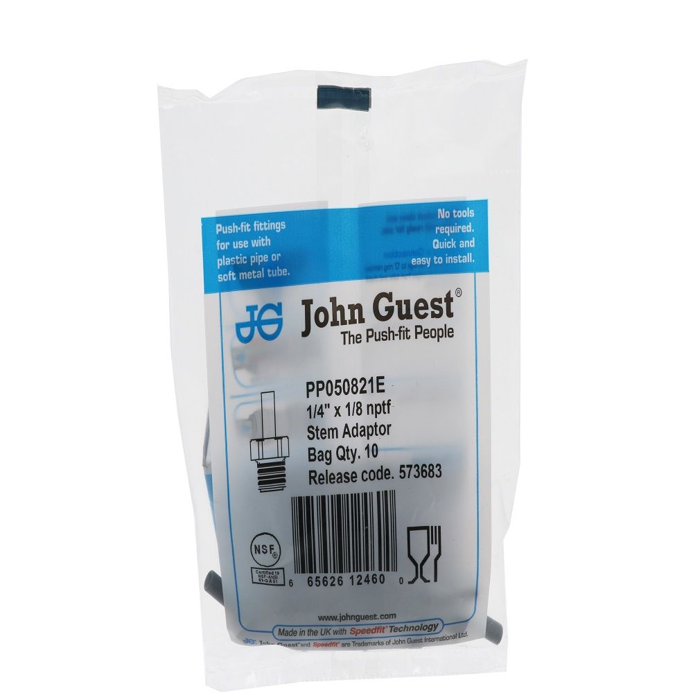 John Guest Stem Adapter Black Polypropylene - 1/4 x 1/8 NPTF