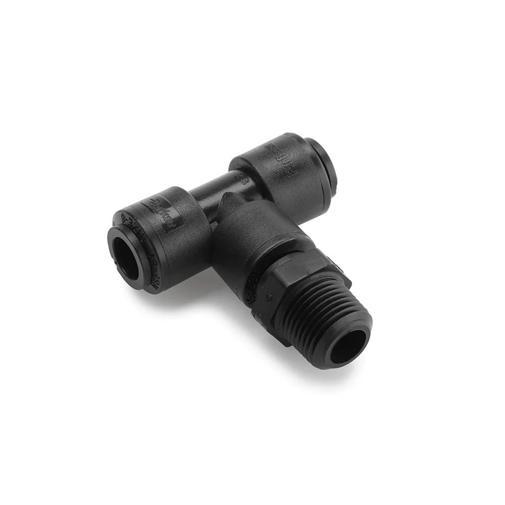 Black Kynar PVDF Male Branch Swivel Tee - 1/4 x 1/8 NPTF