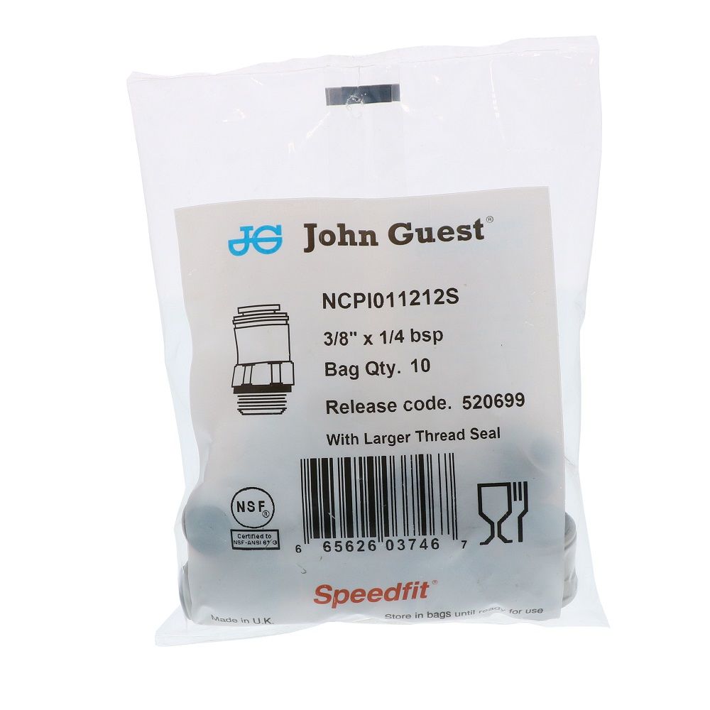 John Guest Male Connector BSPP - 3/8 x 1/4 BSPP Large Seal