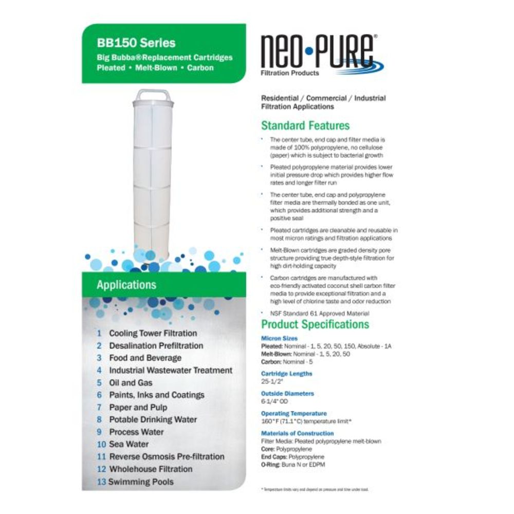 Neo-Pure Big Bubba® Pleated Cartridge BBC-150-P50 for Pool/Spa
