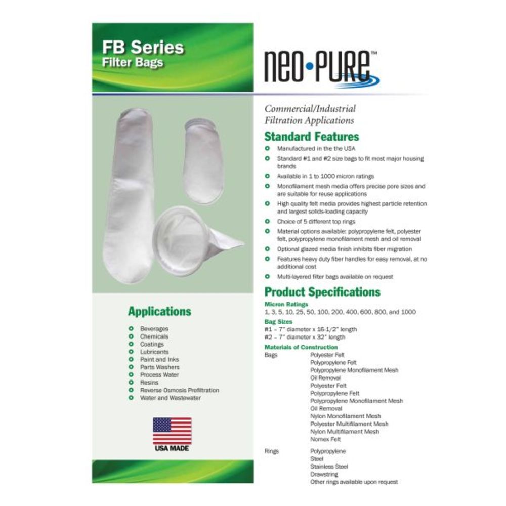 Neo-Pure FB Series #2 Nylon Monofilament Bag Filter Poly Ring 1000 Micron