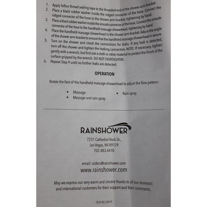 Rainshow'r MC1005-RS Massage Handheld Shower Hose Kit