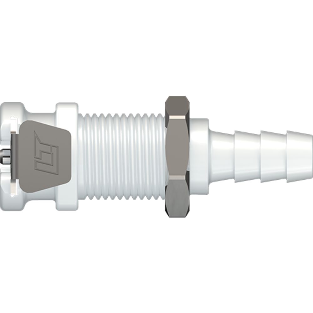 LinkTech 20AC Series Panel Mt. Female, Valved, 1/4" HB, Natural Acetal, Buna N