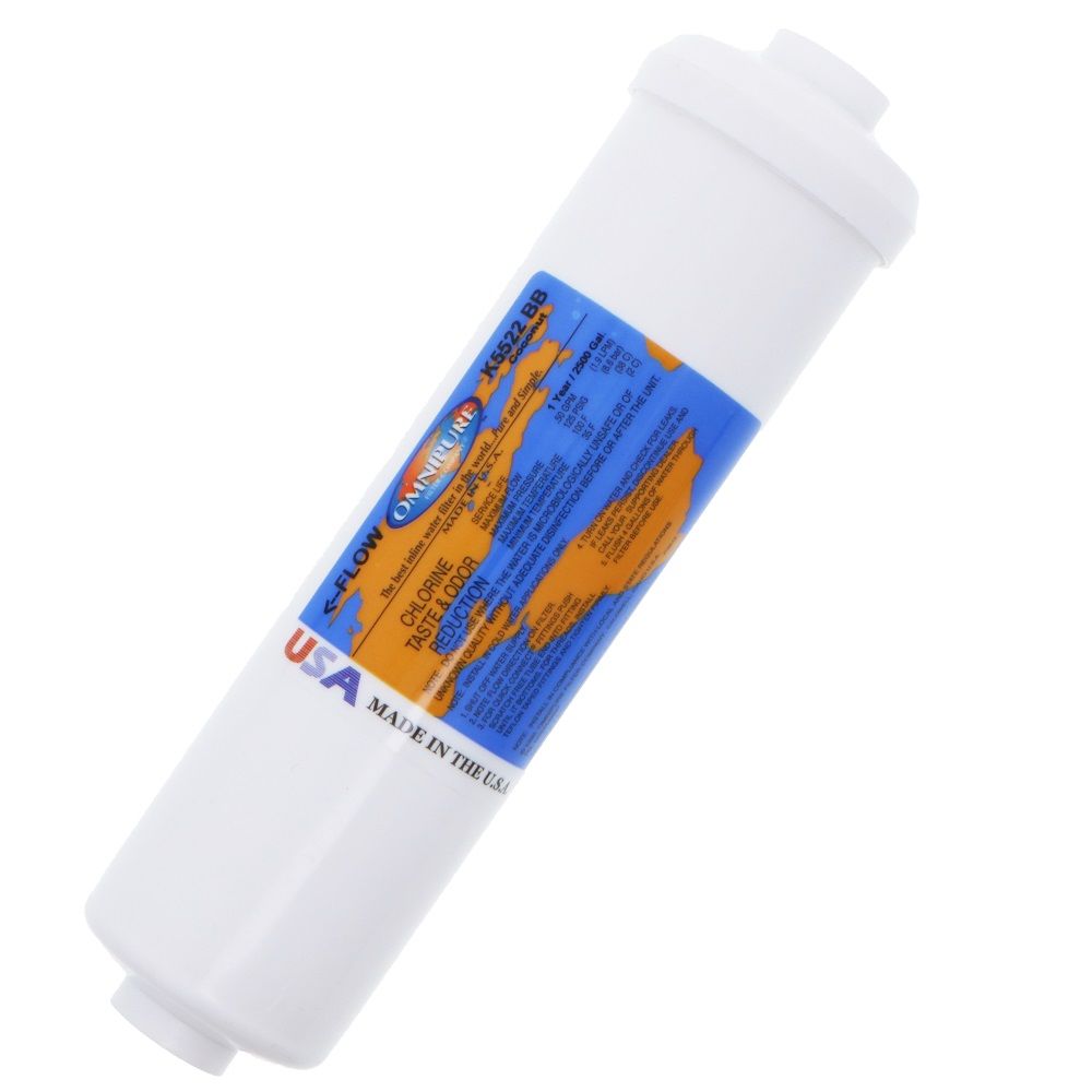 Omnipure Inline K5522-BB 5 mic Carbon Block CTO - 10" x 2.5" Filter - 1/4" FPT