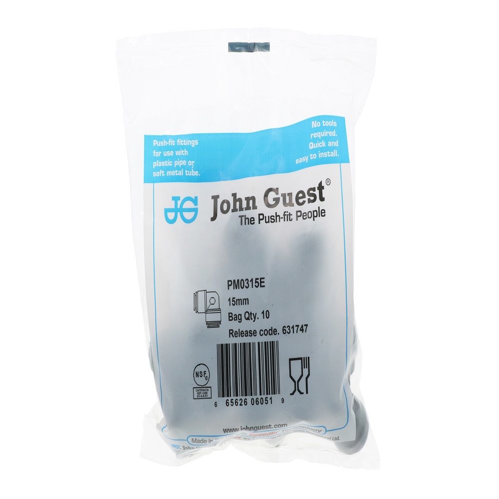 John Guest Union Elbow BLACK ACETAL - 15mm