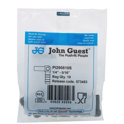 John Guest Stem Elbow Barb Connector  - 1/4 OD Stem x 5/16 ID Barb