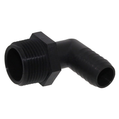 Male Elbow Barb x Male NPT - 3/8" HB x 3/4" MNPT - Black Polypropylene
