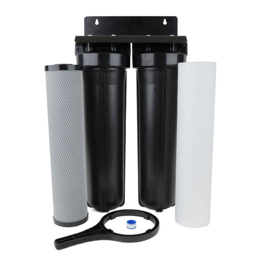 Whole House Water Filter System, 4.5" x 20" Twin Series Filtration Universal Housing - 1” FPT Port