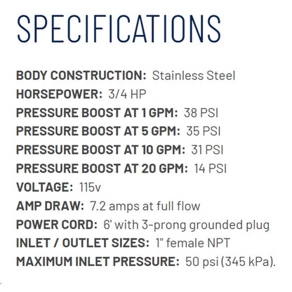 Pentair Simer 4075SS-01 3/4 HP Pressure Booster Pump