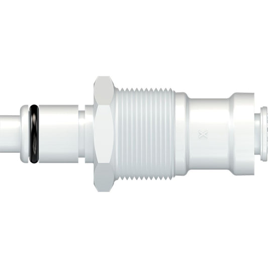 LinkTech 40AC Series Panel Mt. Male, Valved, 1/4" O.D. Push-In, Natural Acetal, Buna N