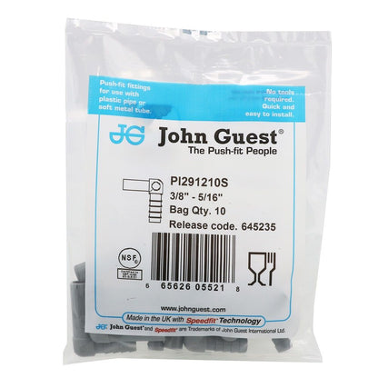 John Guest Stem Elbow Barb Connector  - 3/8 OD Stem x 5/16 ID Barb