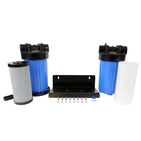 Whole House Water Filter System, 4.5" x 10" Twin Filtration Universal Housing 1” FPT Port