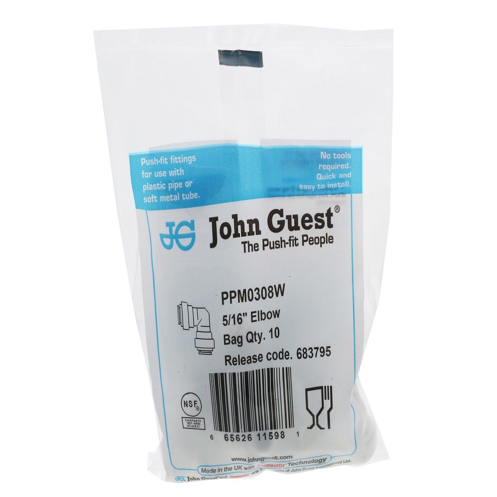 John Guest Union Elbow Polypro  - 5/16