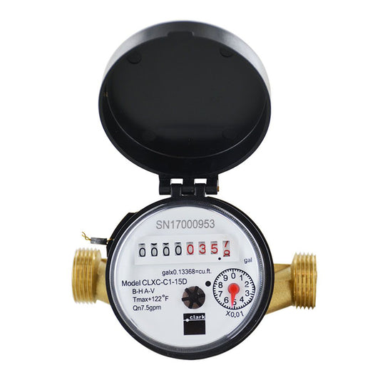 Clark CLXC-C1 Series Single Jet Totalizing Water Meter 1/2"NPT  No Pulse Per Gal