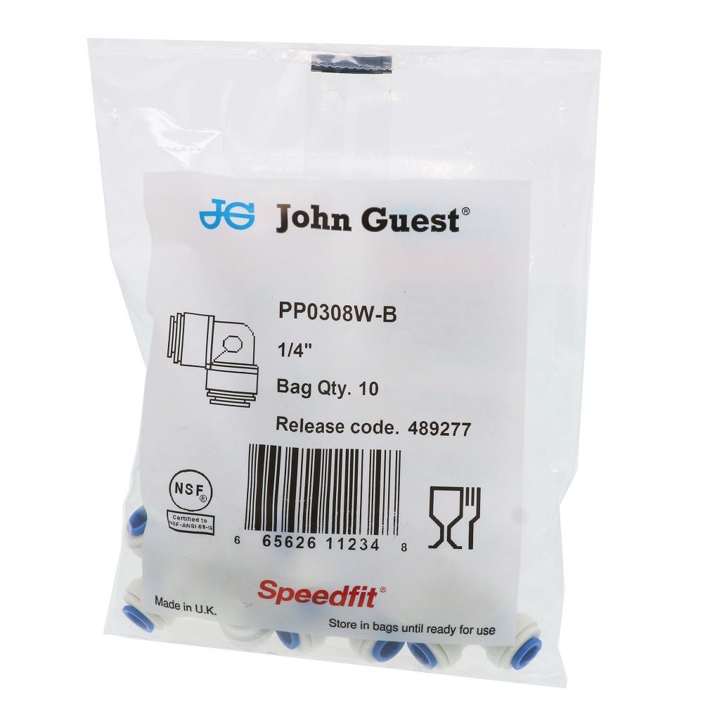 John Guest Union Elbow Polypro  - 1/4-Blue Collet
