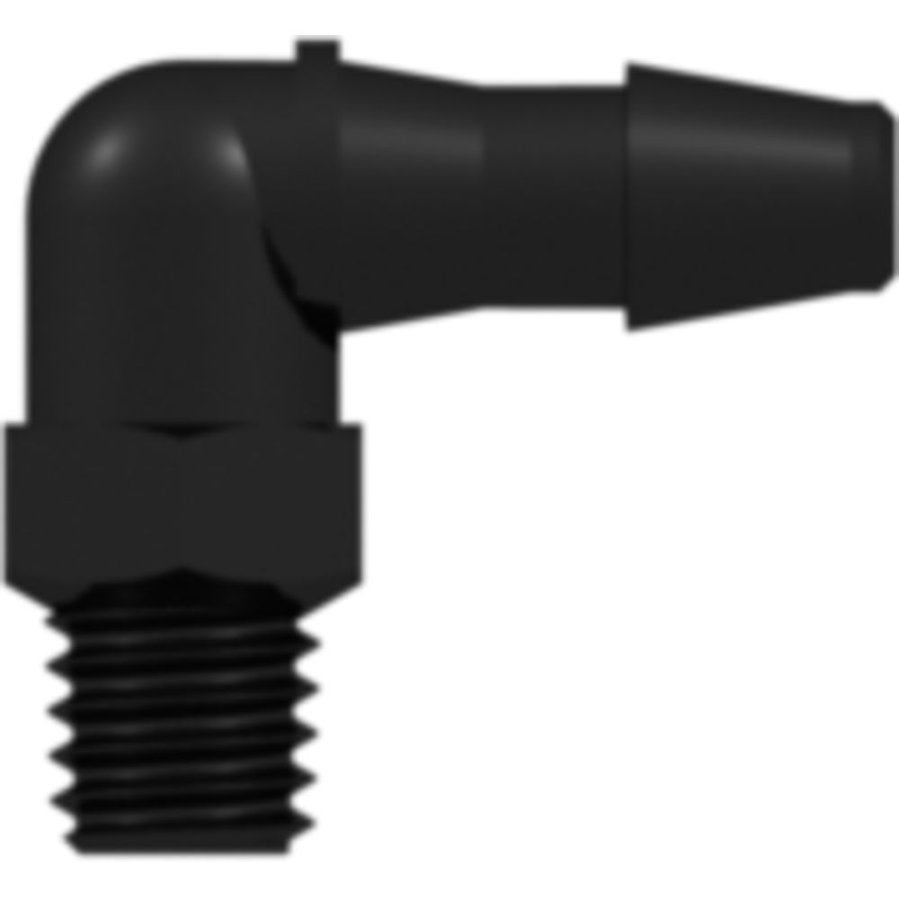 LinkTech 10-32 Special Tapered Thread Elbow with 1/4" Hex to 200 Series Barb, 1/8" [3.2 mm] ID Tubing, Black