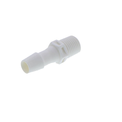 FitQuik Nylon Thread to Tube Straight Fitting - 1/4 NPT to 3/8 Hose Barb - White