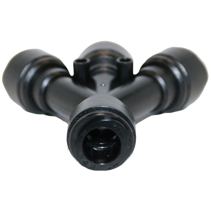 NeoFit Acetal Black Three Way Divider 1/2" tube x 1/2" tube