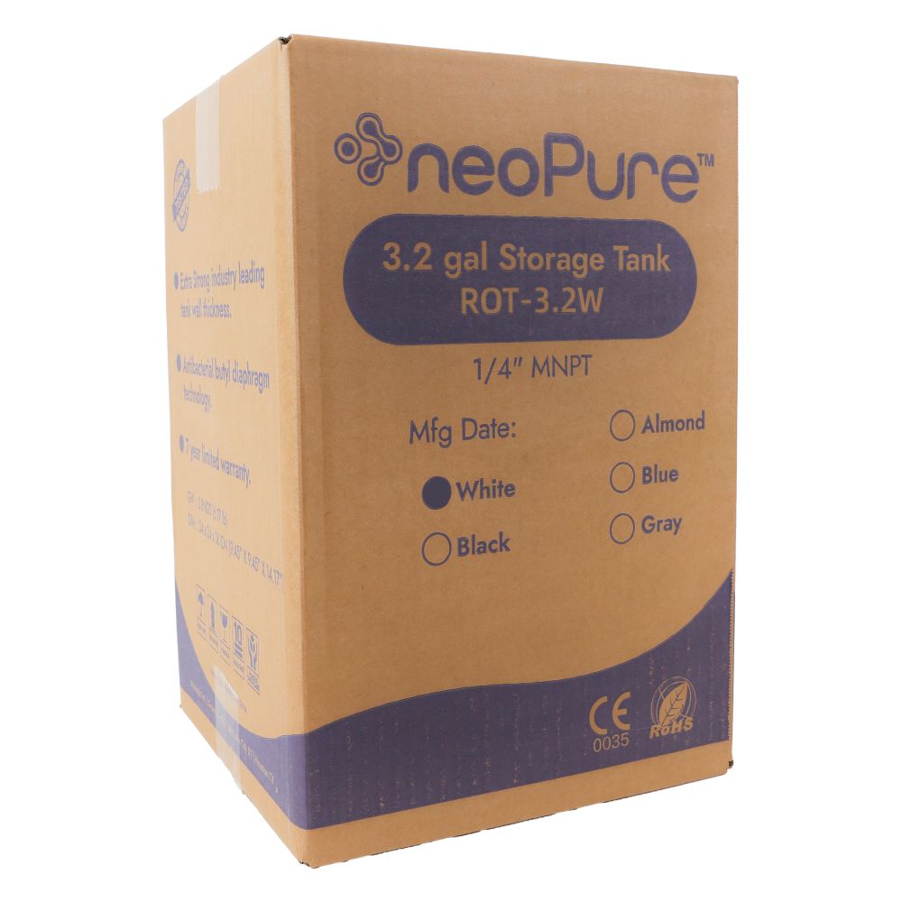 NeoPure Tank RO Storage 3.2 Gal, 9.5" dia x 13.8" h,  1/4" MNPT White