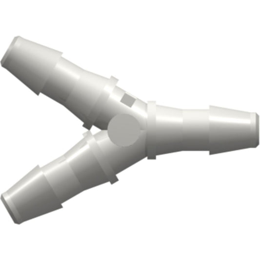 Y Tube Fitting with 200 Series Barbs, 5/32" [4.0 mm] ID Tubing, Natural Kynar PVDF