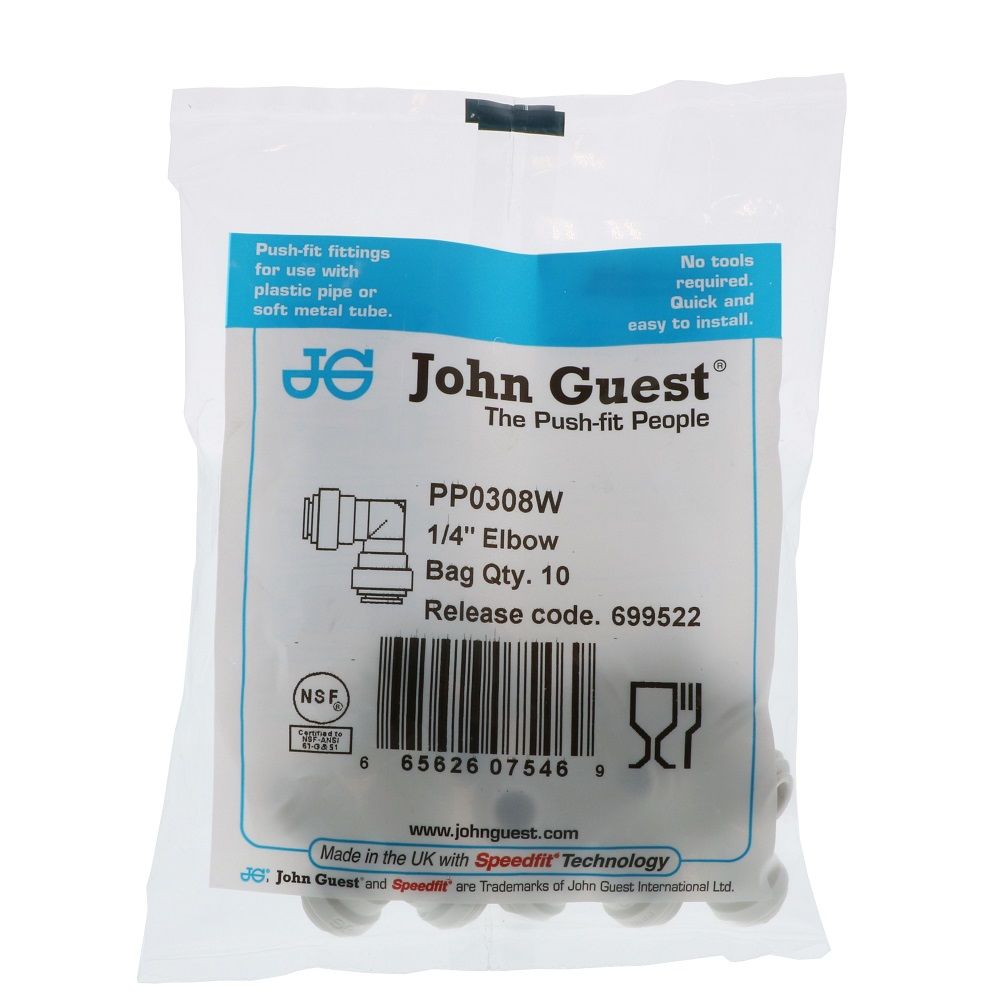 John Guest Union Elbow Polypro  - 1/4