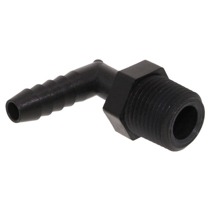 Male Elbow Barb x Male NPT - 5/16" HB x 3/8" MNPT - Black Polypropylene