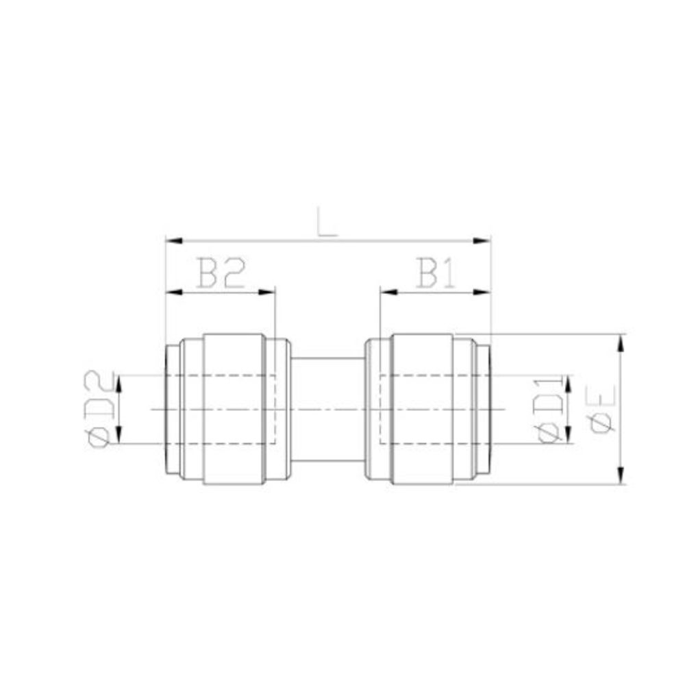 NeoFit - Acetal Black Union Connector- 12mm tube OD x 8mm tube OD
