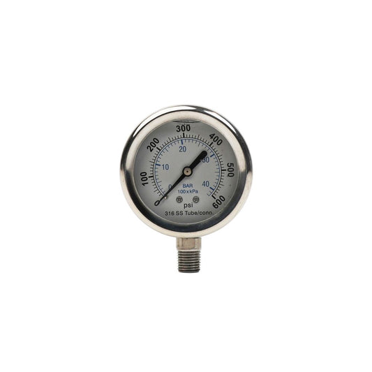 Water Pressure Gauge 600 PSI, 1/4" MPT, 2.5" Dial, Lower Back Mount, SS Case