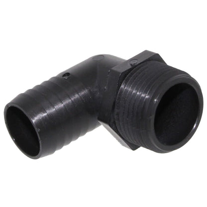 Male Elbow Barb x Male NPT - 3/4" HB x 3/4" MNPT - Black Polypropylene