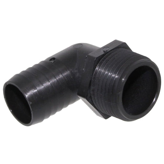 Male Elbow Barb x Male NPT - 3/4" HB x 1/2" MNPT - Black Polypropylene