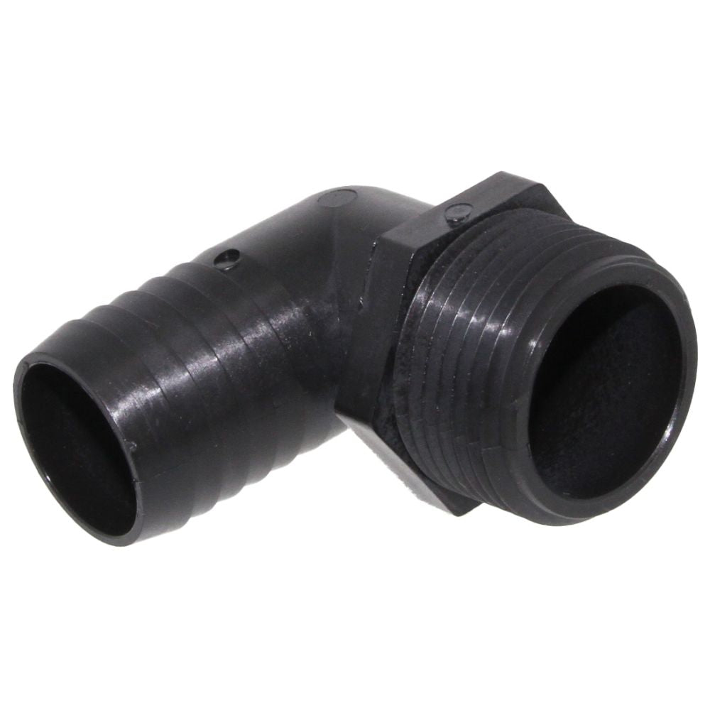 Male Elbow Barb x Male NPT - 3/4" HB x 1/2" MNPT - Black Polypropylene