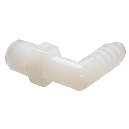 Male Elbow Barb x Male NPT - 1/4" HB x 1/4" MNPT - Natural Nylon