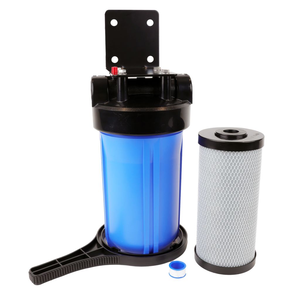 10" BB Filter Housing DIY [assy req'd] - Blk Cap/Blue Sump 1" PR, Wrench, Dual Function Filter
