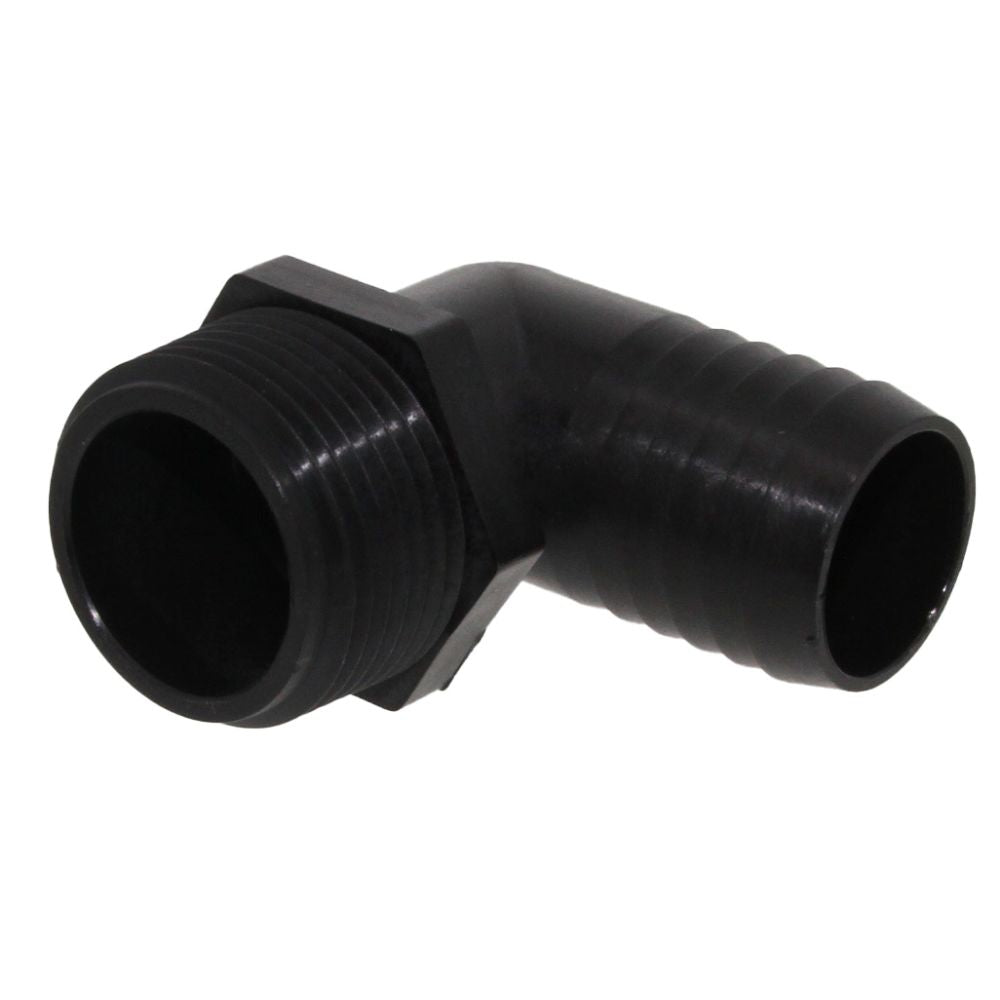 Male Elbow Barb x Male NPT - 3/4" HB x 1/2" MNPT - Black Polypropylene