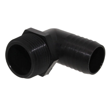 Male Elbow Barb x Male NPT - 3/4" HB x 1/2" MNPT - Black Polypropylene