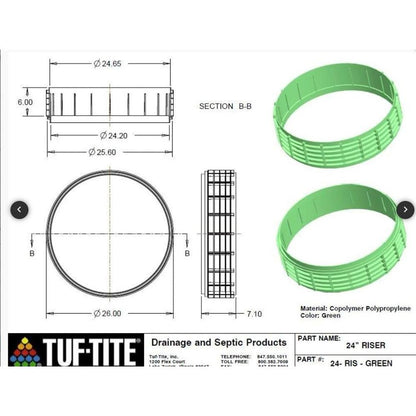 24x6 Inch Tuf-Tite Bundle - 24x6 riser, 24 inch flat lid & 24 inch ring adapter