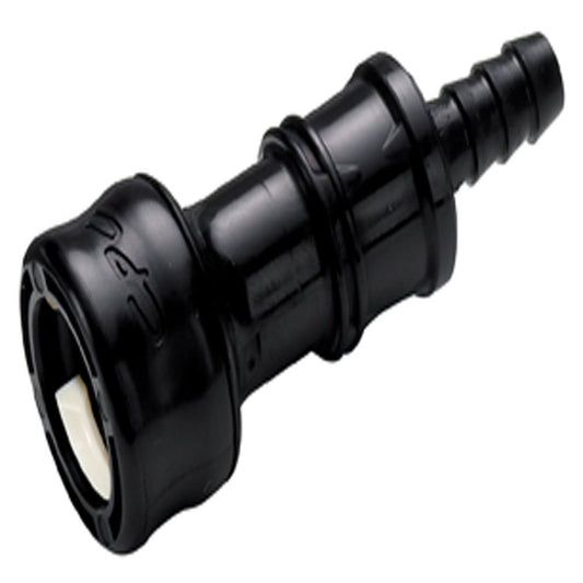 BACD17006MBLK Valved Hose Barb Coupling Body Molded Black 3/8 ID Barb