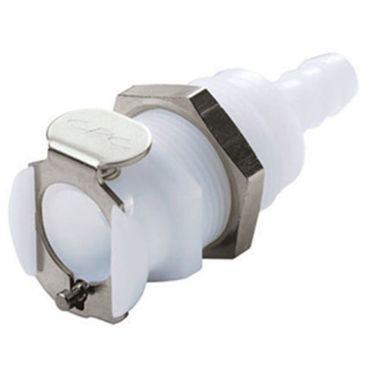 PLCD16004 NSF Valved Panel Mount Hose Barb Coupling Body 1/4 ID Barb