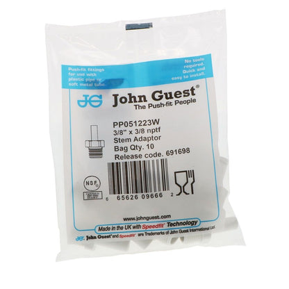 John Guest Stem Adapter Polypro  - 3/8 x 3/8 NPTF
