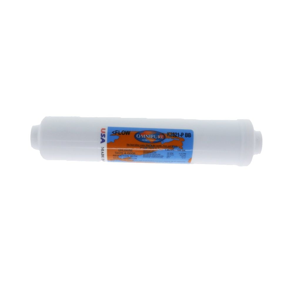 Omnipure Inline K2521-P-BB 10 mic Carbon Block CTO [w/ Scale Reduction] - 10" x 2" Filter - 1/4" FPT [Everpure Compatible IN-9 CF-S]