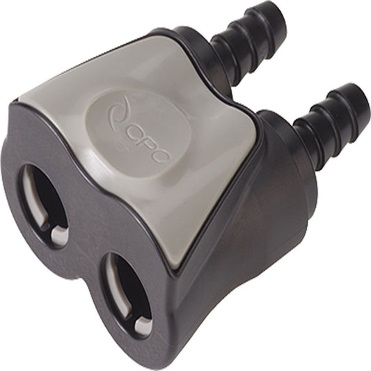 DTLD17004MBLK Valved In-line Dual Hose Barb Coupling Body 1/4 ID Barb