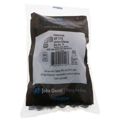 John Guest ProLock Black Union Elbow - 3/8 CTS