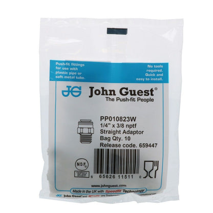 John Guest Male Connector NPTF Polypro - 1/4 x 3/8 NPTF