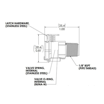 LinkTech 20AC Male Thread Socket, Valved, 1/8" BSPT