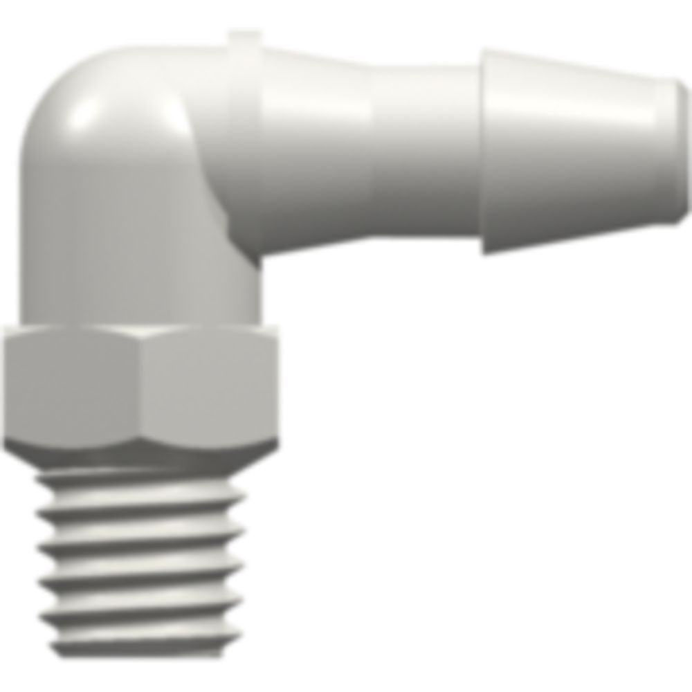 LinkTech 10-32 Special Tapered Thread Elbow with 1/4" Hex to 200 Series Barb, 1/8" [3.2 mm] ID Tubing, White