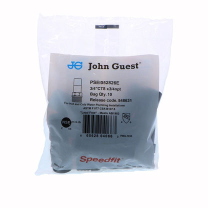 John Guest Black Male Stem Adapter - 3/4 CTS Stem x 3/4 NPT