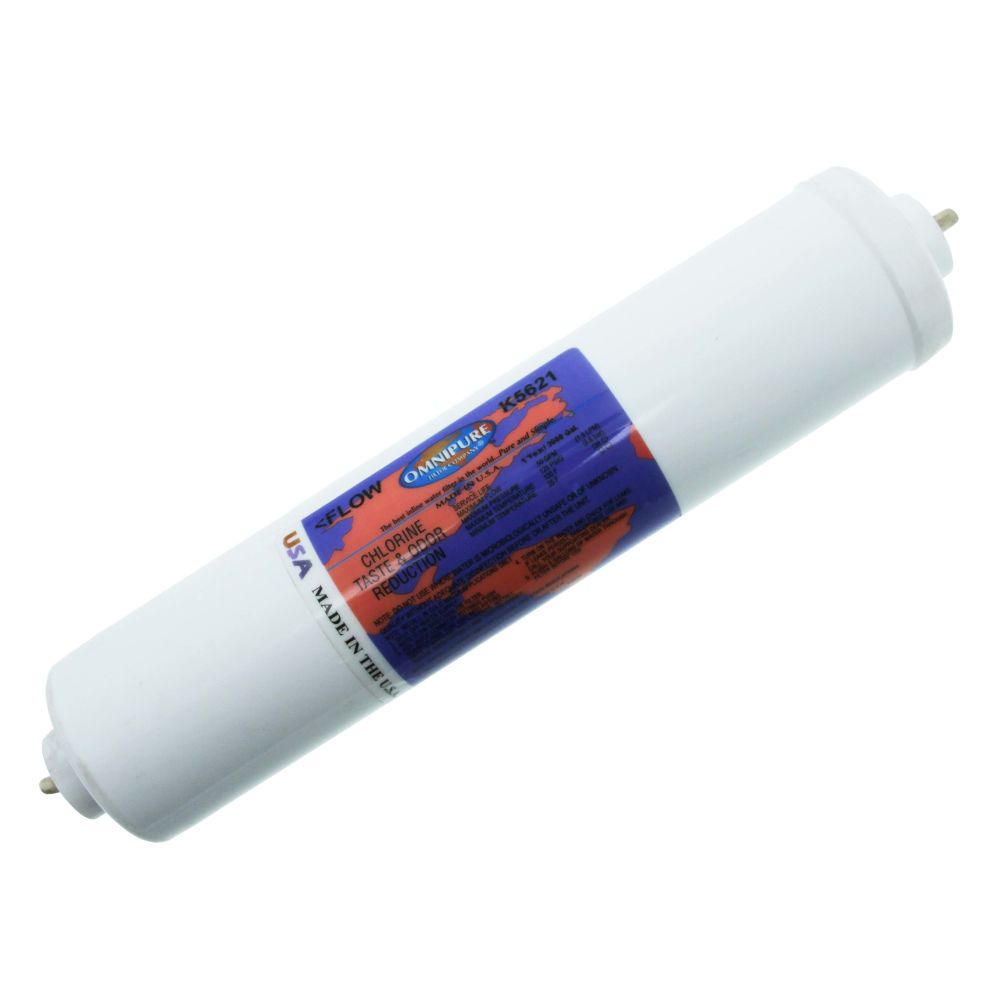 Omnipure Inline K5621-JJ 10 mic Carbon Block CTO - 12" x 2.5" Filter - 1/4" Quick Connect
