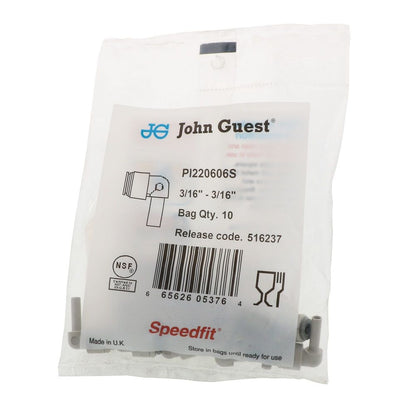 John Guest Stem Elbow Connector - 3/16 Stem x 3/16