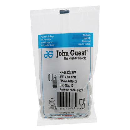John Guest Fixed Elbow Polypropylene - 3/8 x 1/4 NPTF